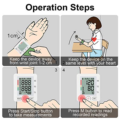 Wrist Blood Pressure Monitor Fully Automatic Digital Blood Pressure Cuff FDA Approved Electric Portable BP Monitor with LCD Display and Memory Storage Function for 2 Users (White, Wrist)