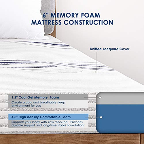 Inofia Queen Mattress, 6 Inch Memory Foam Mattress Made in USA