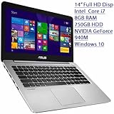 2016 Newest Asus 14" Flagship Premium Ultra Slim Full HD Laptop, Intel Core i7-5500U 2.4GHz, 8GB RAM, 750GB HDD, NVIDIA GeForce 940M GDDR3 2GB, Windows 10