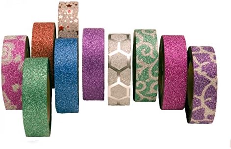 Sunshine Crafts Washi Tape - Premium Decorative Tape for Scrapbooking, Card Making, Decorating Planners, and DIY Crafts (10 Rolls, Glitter Galore)