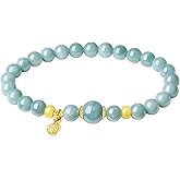 HL1971 Jade Bracelet for Women, Natural Blue Green Real Jadeite Handmade Beaded Bracelets,Prosperity Good Luck Feng Shui 14K Gold Jade Bangle Jewelry,Suitable for Christmas,Mother, Valentine's