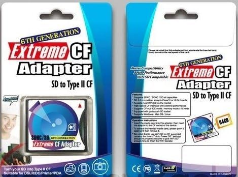 32GB SDHC Card with Extreme Compact Flash SD/SDHC/SDXC to Type II CF Adapter For for Canon G5, D60, EOS 10D, 20D, 30D, 40D, 50D, 5D, 5D2, 7D, 300D, 350D, 400D, 1DX, D2X, D3, D3X; Sony a100, a200, a300, a35,0 a700, a850, A900; Nikon D100, D200, D300, D70; Fuji S5 By UkMobileAccessories