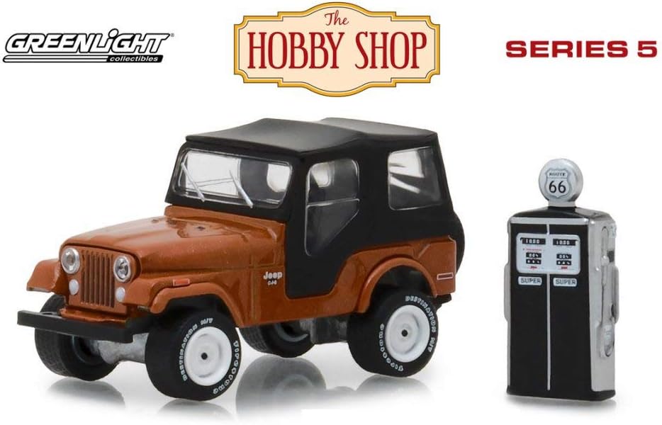 1974 Jeep CJ-5 with Vintage Gas Pump, Copper Metallic - Greenlight 97050D/48 - 1/64 Scale Diecast Model Toy Car