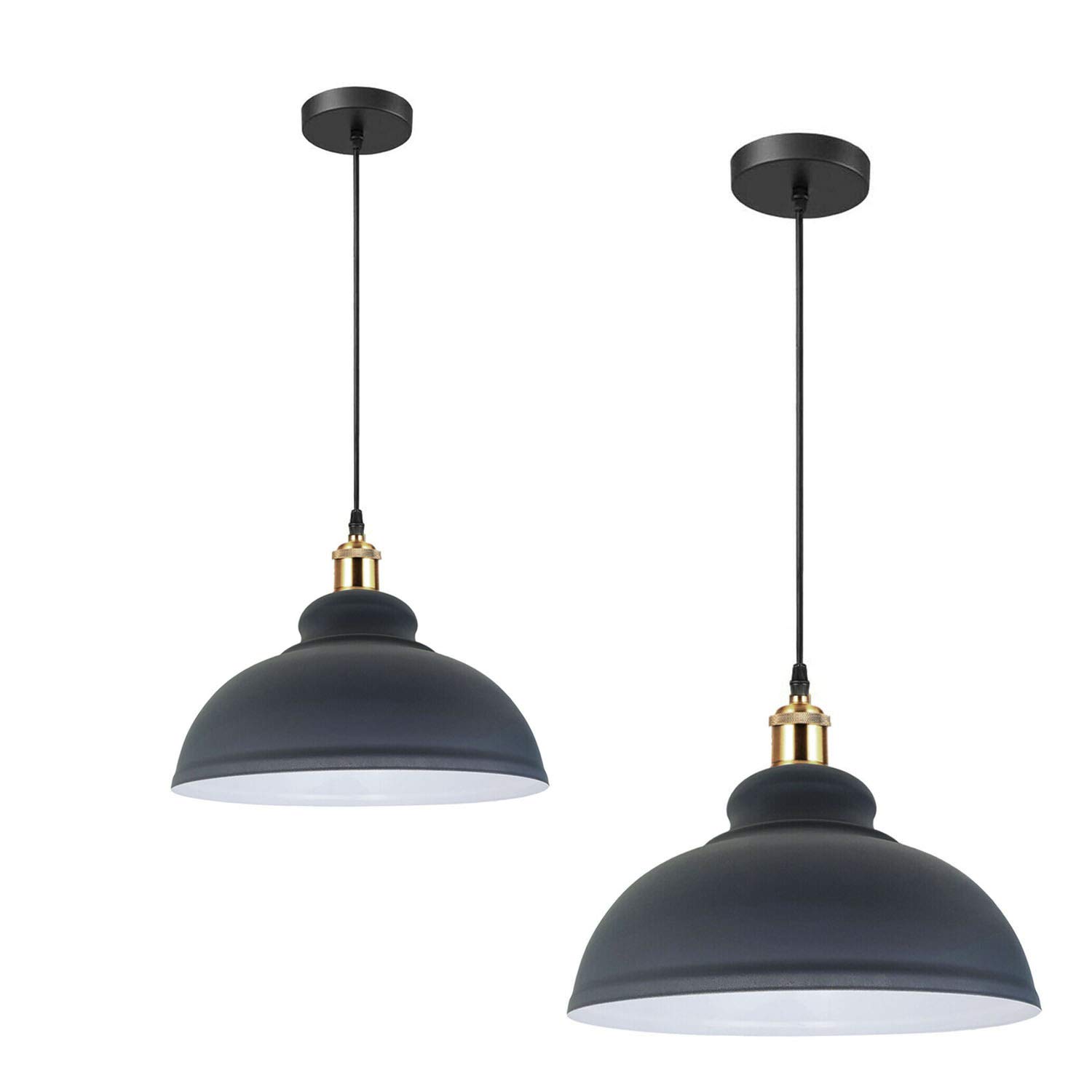 DC VOLTAGE Industrial Metal Dome Shape 30 cm 2 Pack Grey Lamp Shade with 95 cm Adjustable Hanging E27 Base Pendant Light for Dining Room Bar Club Restaurant Bedroom Living Room and Hall.