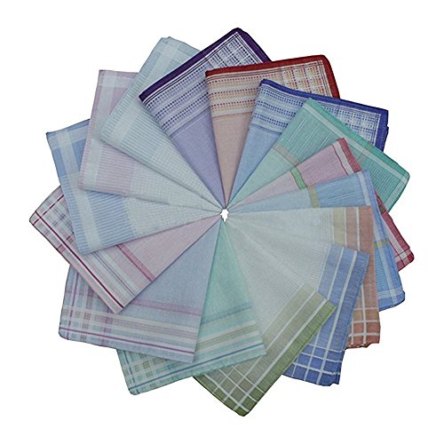 TanQiang 10 Pcs Multicolor Stripe Handkerchiefs Women Classic Pattern Vintage Pocket Hanky 100% Cotton Plaid Handerchief - Thumbnail 3