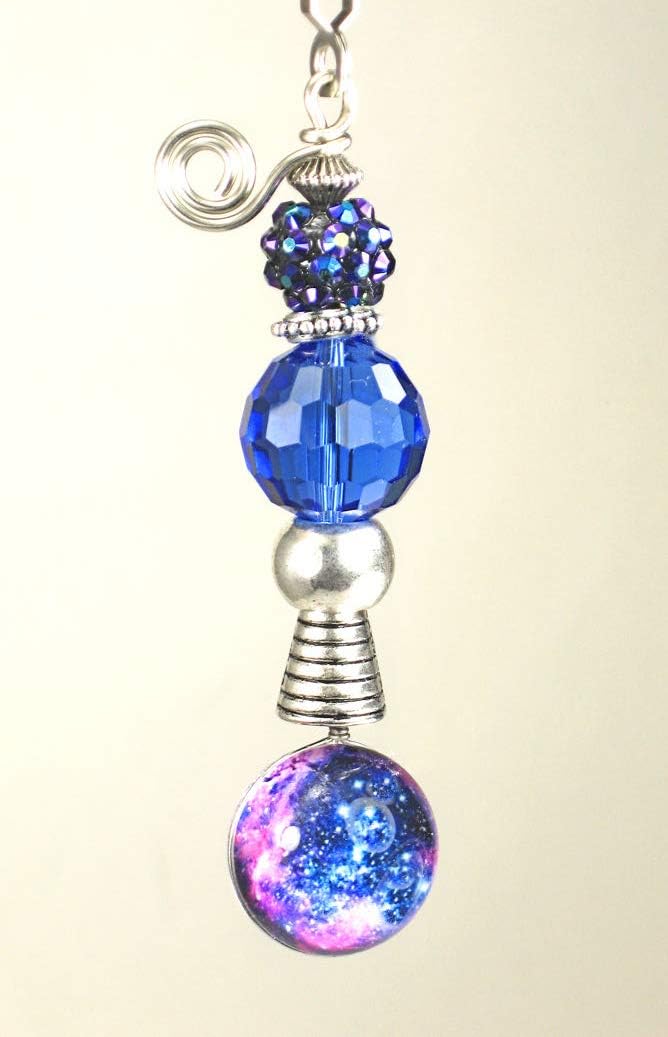 Galaxy And Stars Cobalt Blue Glass And Faux Rhinestone Ceiling Fan