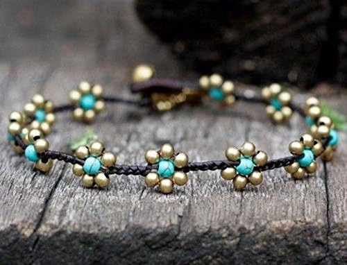 Ankle Bracelet Turquoise Beads Handmade yoga bohemian boho vintage hippie fashion anklet (M 9.5")