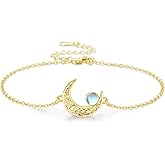 Twoowl Moon Bracelet for Women 925 Sterling Silver Moonstone/Birthstone Moon Bracelet Butterfly/Dragonfly Bracelet Celtic Moon Butterfly Dragonfly Jewelry Gifts for Women