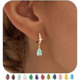 TOBENY Dangle Earrings for Women Trendy 14K Gold Plated Hypoallergenic Drop Hoop Earrings Dainty Diamond Green Emerald Birthstone Huggie Earrings for Birthday Gifts