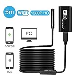 Wireless Endoscope, GOODAN Updated 1200P WiFi Borescope Inspection Camera 2.0MP HD Snake Camera 8 adjustable LED Light for both Android and IOS Smartphone,iPhone,Samsung,Tablet,PC - Black(16.5 FT)