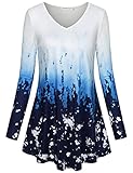 MOOSUNGEEK Plus Size Tunic Tops, Office Ladies Leisure Vintage Fashion Space Dye Blouses Shirts Royal Blue L