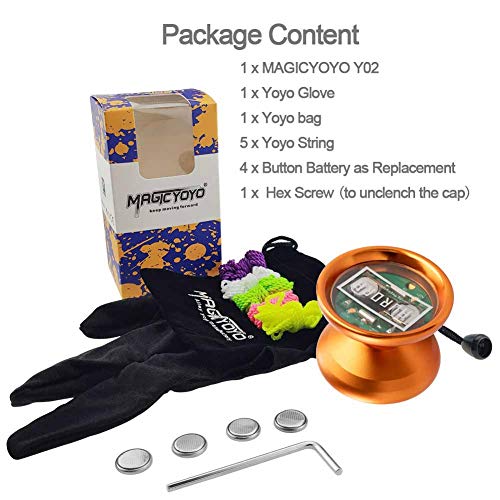 YOSTAR Unresponsive Yoyo, MAGICYOYO Y02-AURORA Pro Yoyo with Ball Bearing Axle, Light Up Yoyo for Kids, 5 Yo Yo Strings Bag Glove (Orange with Pink Light)
