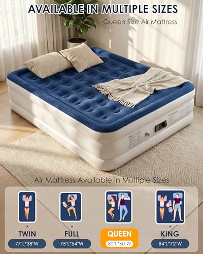 VENAKURAH Air Mattress 2 People 203 x 152 x 46 cm, Air Bed Self-Inflating in 3 Minutes, Inflatable Mattress with Integrated Electric Pump, Inflatable Guest Mattress for Home and Camping