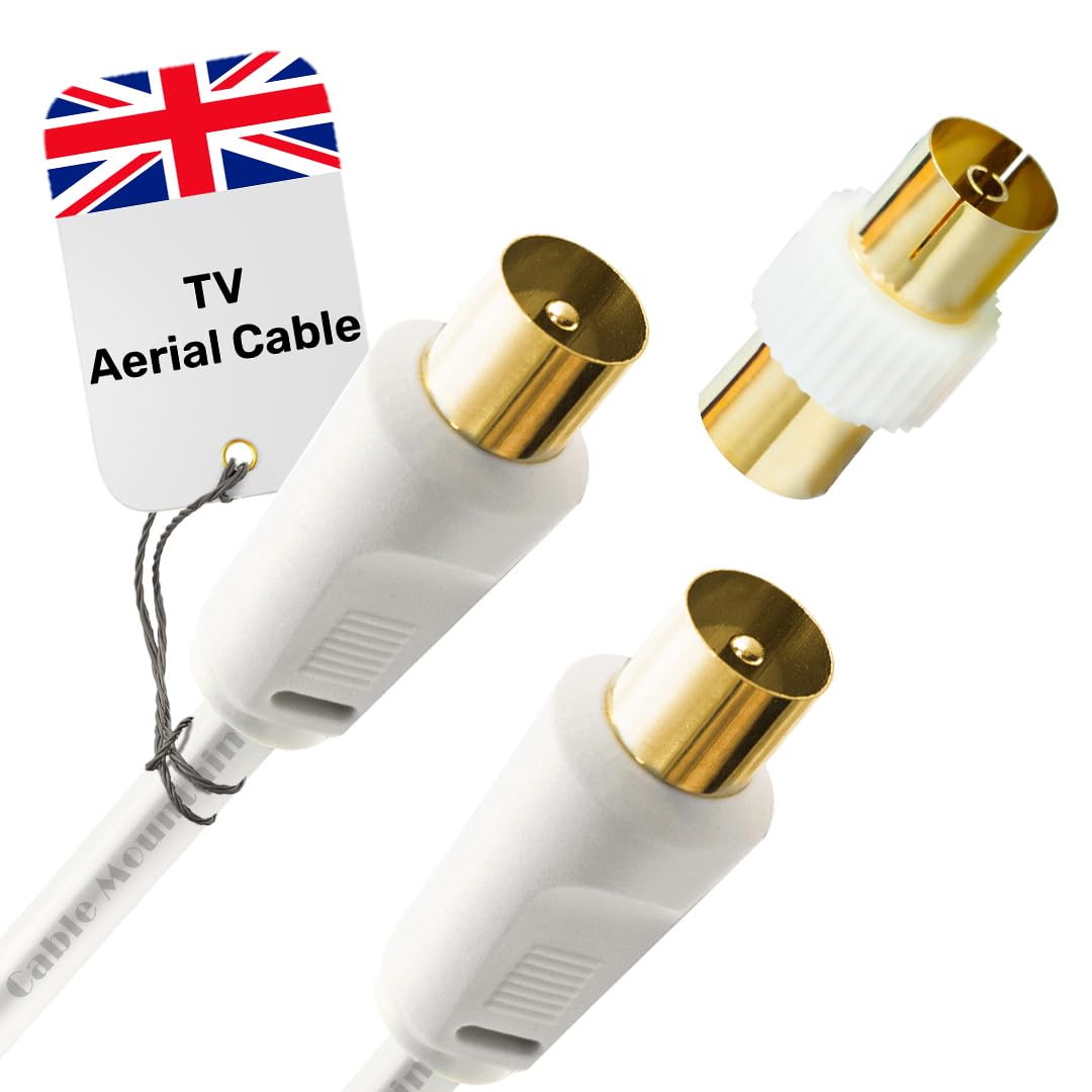 Cable Mountain 0.5m TV Aerial Cable - Coaxial RF Extension Lead (Male to Male) with Gold Plated Connectors | Antenna Wire for Freeview, Sky, Virgin Media, Digital Smart TV & Radio (Black)