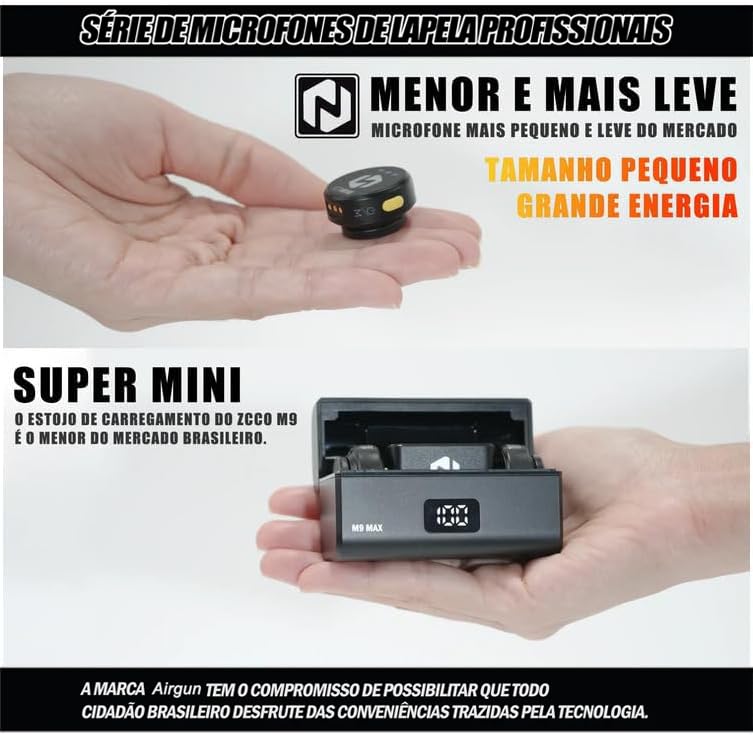 Microfone Lapela Sem Fio Magnético Completo m9 Max para YouTube, TikTok, Podcast e Vlogs