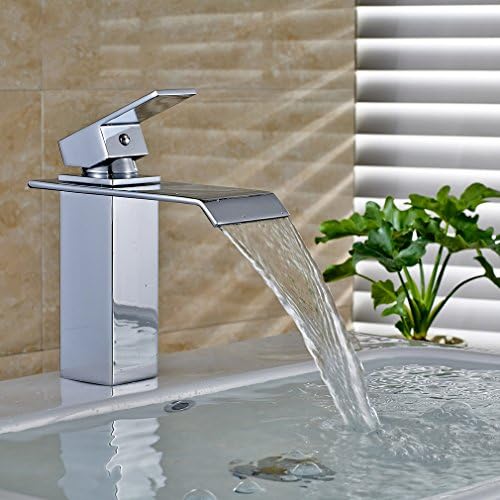 ROVATE Bathroom Waterfall Faucet, Widespread Mixer Tap for Vanity Sink Single Hole Single Handle, Brass Chromed