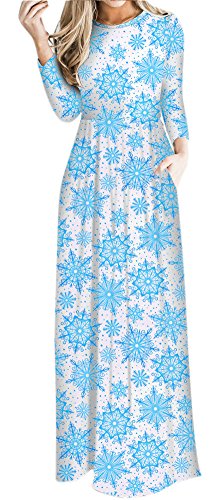 For G and PL Christmas Women Printed Flared Xmas Santa Claus Gifts Party Longsleeve Cosplay Maxi Dress Blue Snow 2XL