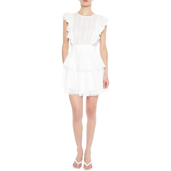 Forever 21 Tiered Ditsy Floral Mini Dress Cream Medium at Amazon Women's  Clothing store
