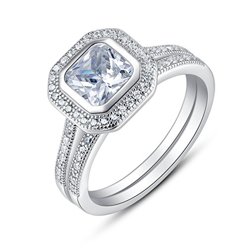Sterling silver cushion cut bezel set cubic zirconia br…