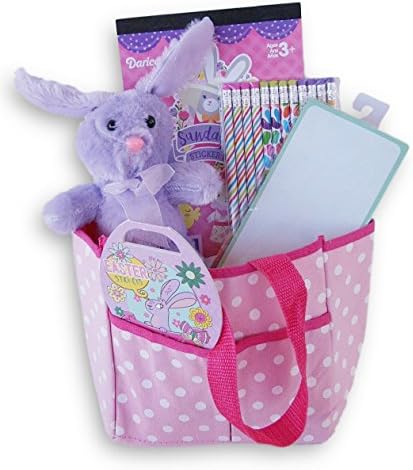 Girl's Easter Tote Bag with Stickers, Plush Bunny, Notepad, Pencils - Spring Bundle