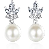 Cubic Zirconia Pearl Dangle Earrings for Women, Wedding Bridal Earrings for Bridesmaids Brides Trendy Jewelry