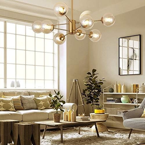 Chandelier Modern Pure Copper Simple Dining Room Living Room Study Glass Ball Creative Model Room Chandelier, 8 Heads Chandeliers lz