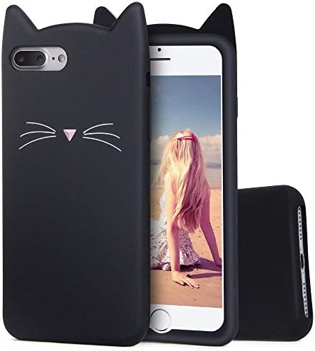 Wprie Apple iPhone 7 Plus [3D Cartoon Series] 3D Cute Cat Meow Soft Silicone Back Cover for iPhone 7 Plus - (Black) 3D Meow Party Bread Cat Kitty Protective Soft Rubber Case Skin for iPhone 7plus