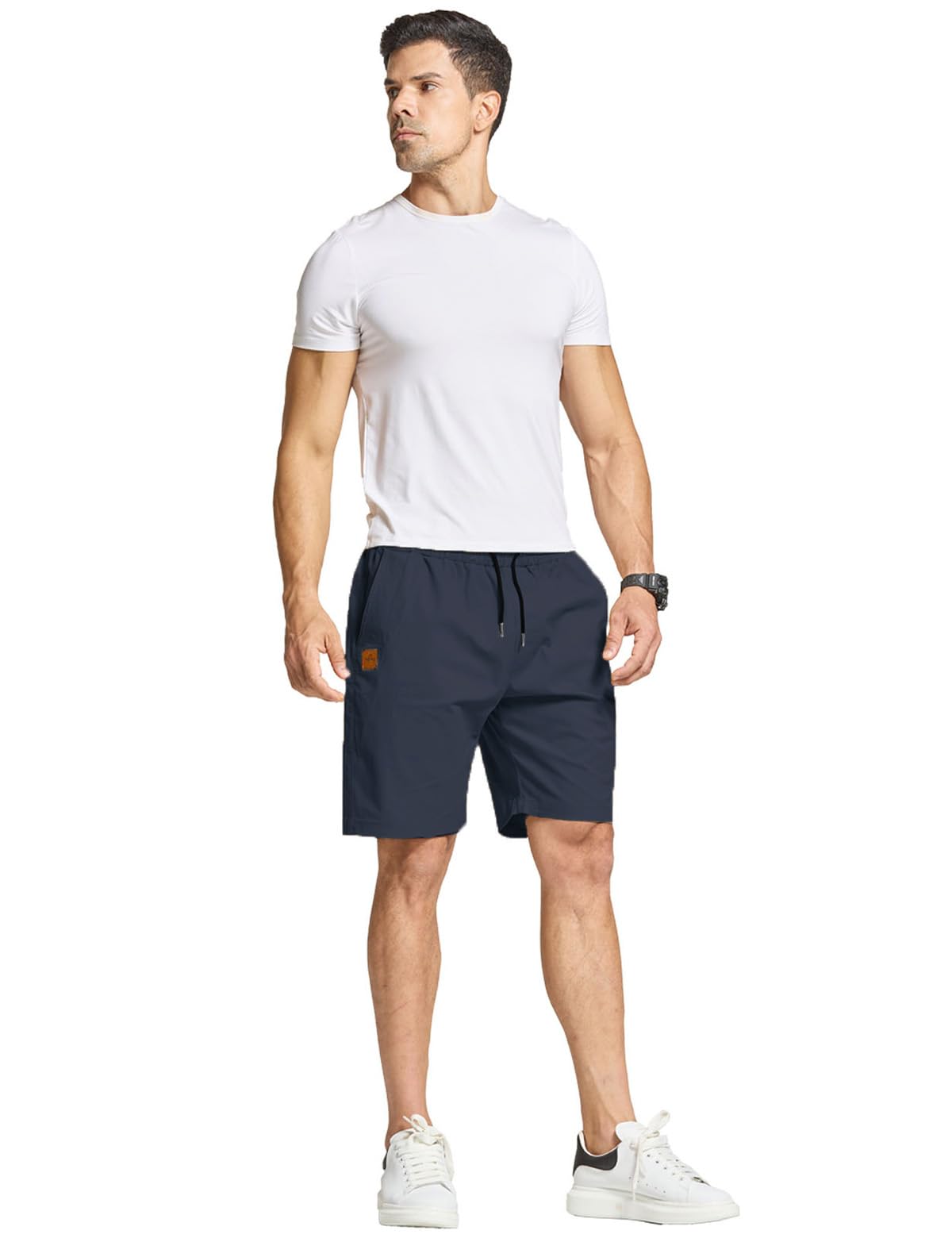 JustSun Kurze Hosen Herren Shorts Sommer Chino Stretch Baumwolle Freizeithose Kurze Jogginghose Sporthose Sport Elastische Taille mit Taschen Blau XL 4