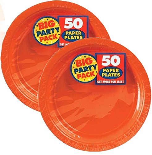 Amscan Orange Big Party Pack Dinner Plates (100 Count), 9-Inch, 1, orange