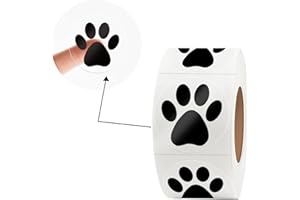 Yeachlaing Paw Stickers, Clear Paw Prints Stickers, 500 Pcs 1 Inch Puppy Dog Paw Stickers, Self-Adhesive Black Bear Paw Stickers Roll for Kids Birthday Decorations Envelopes Seals Cards Gift Wrapping