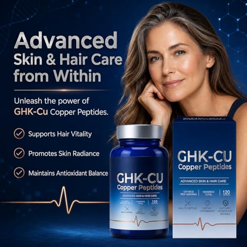 GHK-Cu Copper Peptide Supplement, Copper Supplement, Serving Daily Nutritional Support for Skin and Hair Care for Adults, 120 Capsules