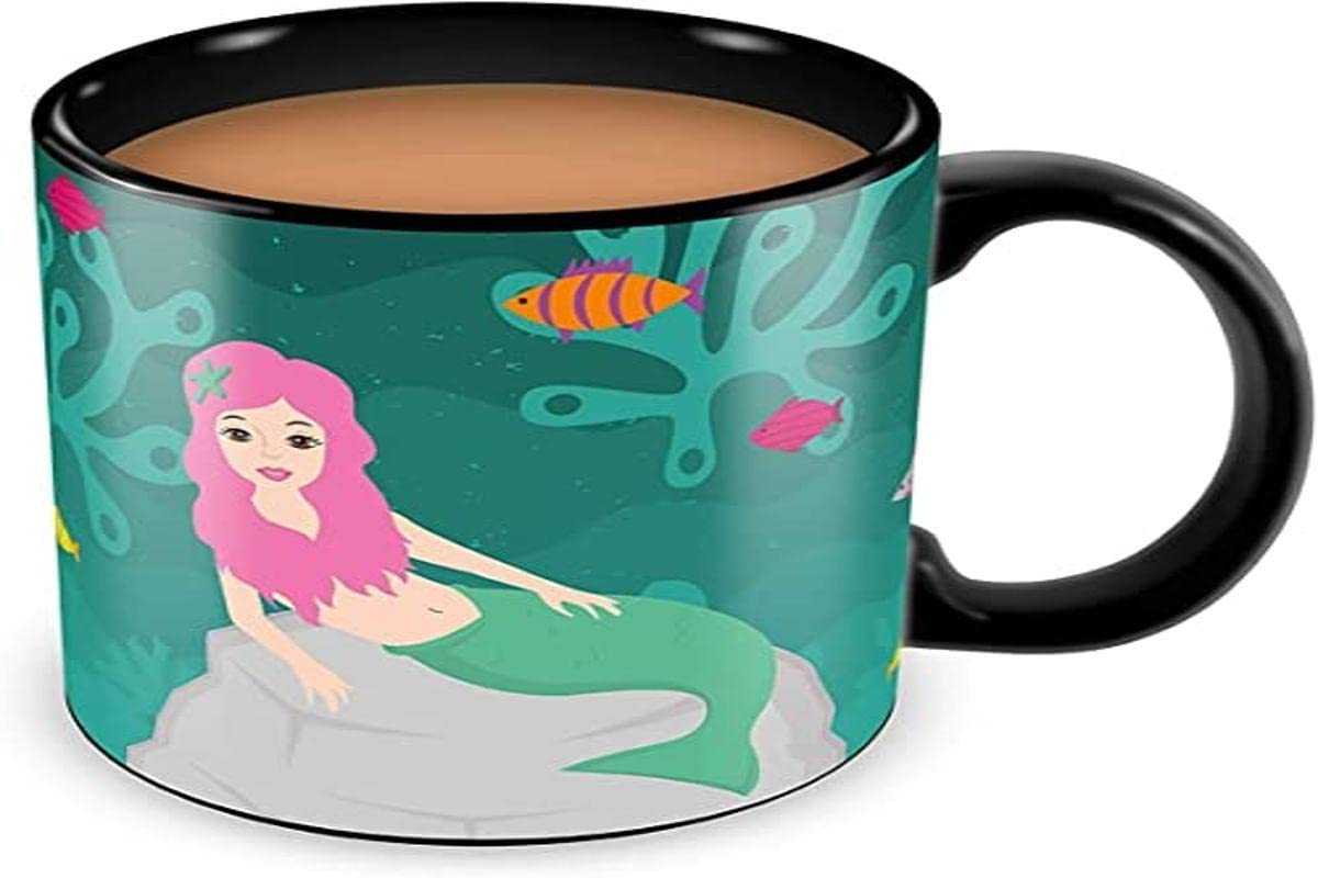 Thumbs Up Mermaid Heat Change Mug, Black