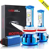 MOSTPLUS 9,600LM 6000K Plug and Play H11 (H8/H9) LED Headlight Conversion Kit Bulbs 4,800LM Per Bulb-Cool White (XHP50) with 3 Year Warranty