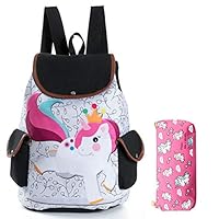 Quero Jom91 Unicorn Backpack for Girls, School Backpack with Unicorn Pencil Case Lightweight Travel School Kids Bookbags(H03)