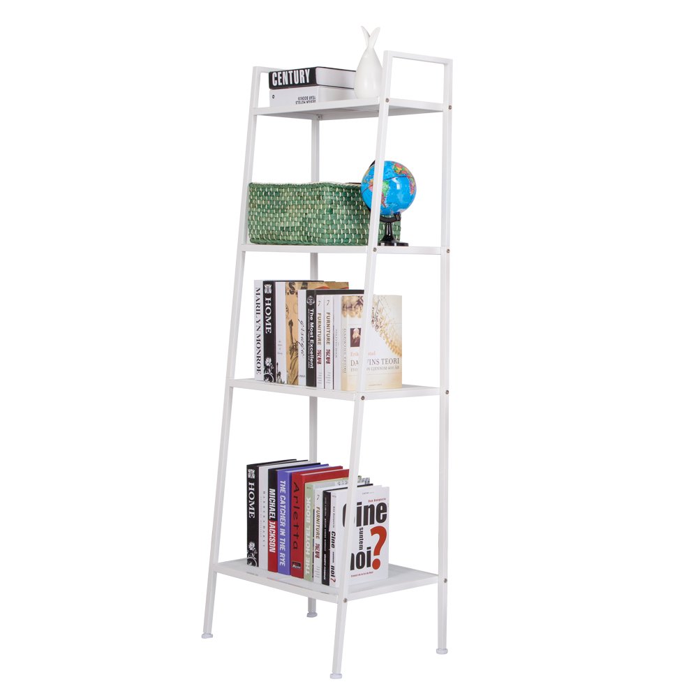 Teeker Multifunctional 4 Tiers Ladder Shelf, Vintage Bookshelf,Plant Stand Storage Rack Shelf for Office, Bathroom, Living Room (Ivory White)