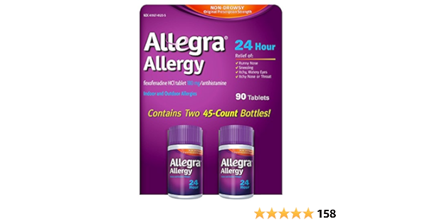 Amazon Com Allegra 180mg Adult 24 Hour Allergy Tablets 90 Ct Health Household