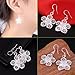 Alicenter(TM) Women 925 Sterling Silver Vintage Flower Dangle Drop Hook Earrings Jewelry