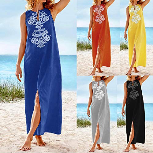Summer Clothing Respctful✿Women's Halter Neck Sleeveless Split Chiffon Maxi Beach Loose Dresses Plus Size Blue