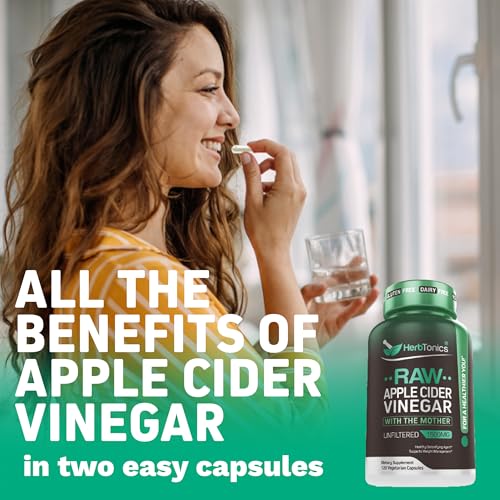Herbtonics Apple Cider Vinegar Capsules with The Mother 1500mg - 120 High Strength Vegan Capsules - Raw Unfiltered ACV Food Supplement - 2 Month Supply - Non-GMO & Gluten Free