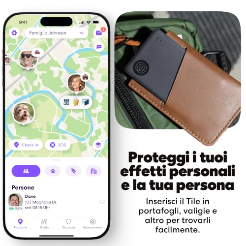 Tile Slim - Localizzatore e tracker Bluetooth per portafogli, etichette di bagagli, passaporti e altro. Compatibile con iOS e Android. Trova telefono. Pacchetto da 1 (Nero)