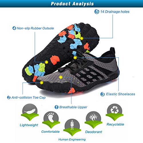 Ansbowey Mens Womens Water Shoes Quick-Dry Barefoot Aqua Shoes for Beach Swim Surfing Diving Walking Fitness Driving Yoga Outdoor Aerobics Sports Grey 4.5 M US Women/3.5 M US Men