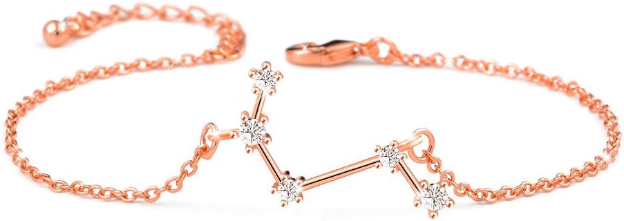 Constellations Zodiac Sign Bracelet for Women Girls Bracelet Astrology Horoscope CZ Jewelry Gift for Mother Daughter BFF Bridesmaid Birthday Adjustable Chain 6+2IN Mother's Day