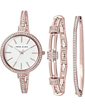 Women's AK/2846RGST Swarovski Crystal Accented Rose Gold-Tone Watch and Bangle Set