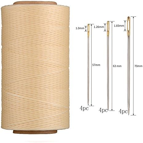 AntKits 284 Yards 150D 0.8mm Flat Leather Waxed Thread Cord and 12 pcs Stitching Needles with Big Pinhole for Leather Factory or Leathercraft DIY, Off White
