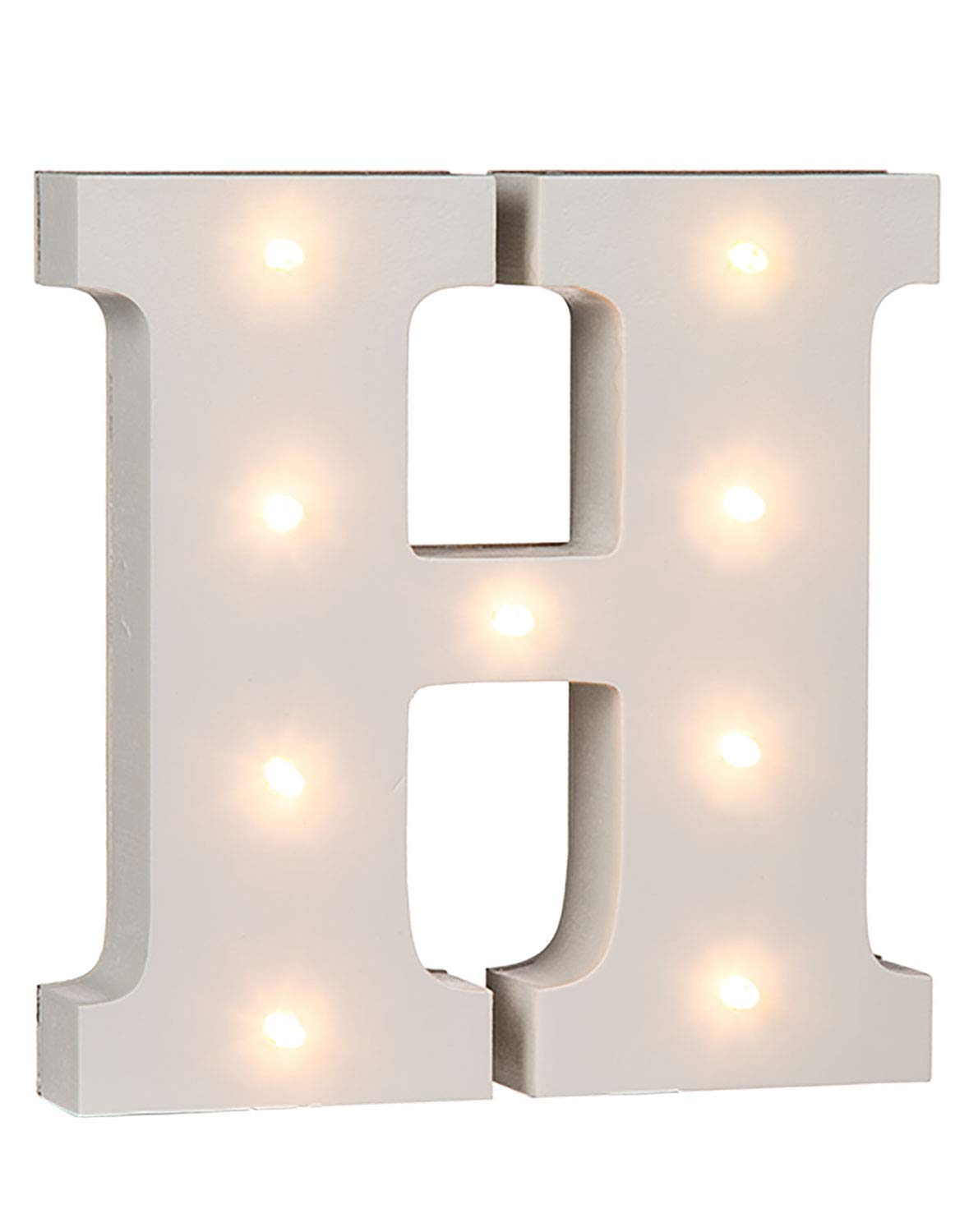 OOTB Illuminated Letter H Light with 9 LED, Wood, White