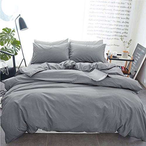 INGALIK Bedding 3 Piece Duvet Cover Set Twin Size with Zipper Closure Ultra Soft Breathable 100% Washed Microfiber Hotel Luxury Solid Color Collection 3pc (1 Duvet Cover + 1 Pillow Shams) Grey - Thumbnail 6