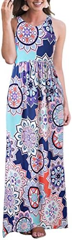 WEANIA Women's Maxi Dress Floral Printed Summer Scoop Neck Casual Dress Elastic Wrist 3/4 Sleeve Tunic Dress for Women (Multi2, Large)