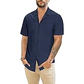 JEKAOYI Mens Casual Cotton Linen Button Down Short Sleeve Shirts Cuban Camp Beach Summer Vacation Wedding Shirt