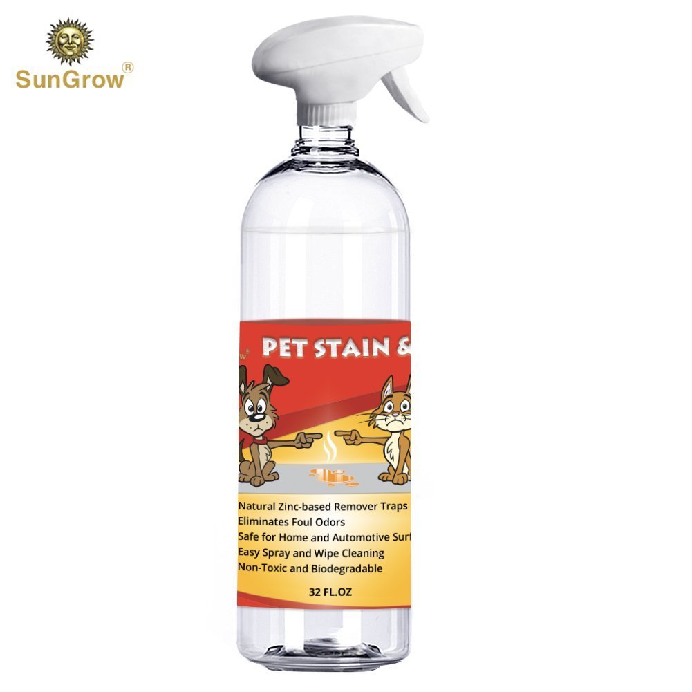 SunGrow Advanced Pet Urine Stain and Odor Remover for Dogs & Cats Owners: Clear, Clean, Enzyme Blend with a Pleasant Green Tea Scent : Color Safe & Effective for Clothing, Rugs, Counter-Tops & Floors