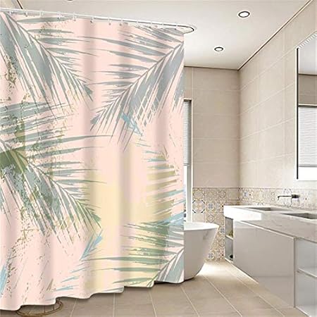 Decmay Green Leaves Shower Curtain Tropical Palm Tree Leaves White Decor Fabric Bath Curtain Waterproof 71 Inch Bathroom Decor Set With Hooks Amazon Co Uk Kitchen Home